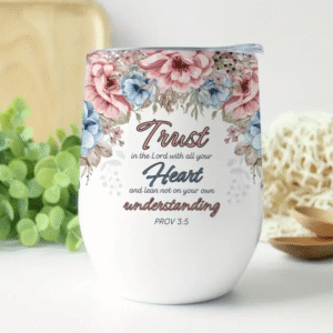 Stainless Steel Mug with Lid - Inspirational Bible Verse "Trust in the Lord with All Your Heart - PROV 3:12.7cm