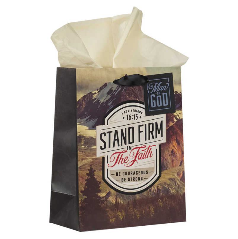 Stand Firm in the Faith Be Courageous Be Strong Medium Gift Bag with Gift Tag - Image 2