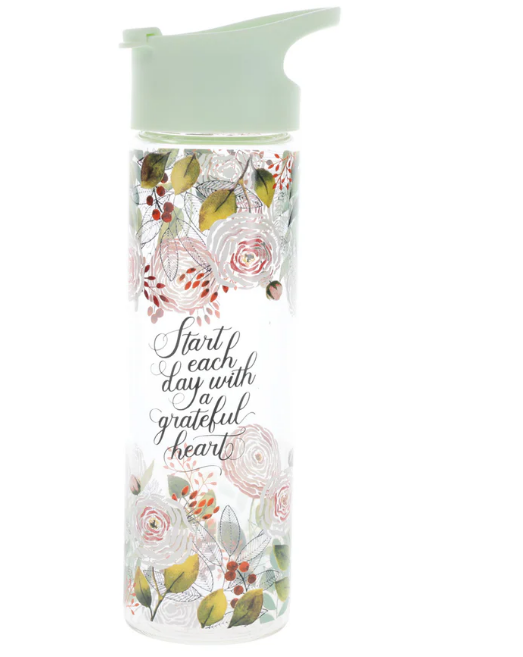 Start Each Day with a Grateful Heart Glass Water Bottle