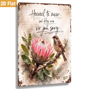 South African King Protea and Bird Art - 2D Flat, Metal Sign