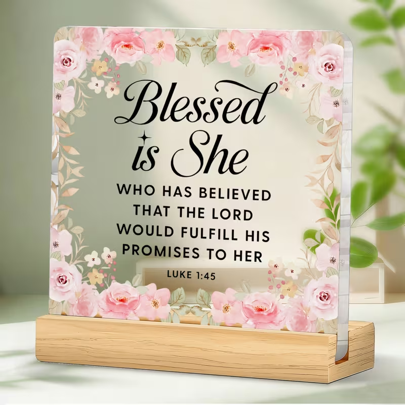 2D Flat "Blessed She Is" Bible Verse Luke 1:45 Acrylic Decor Plate - Image 2