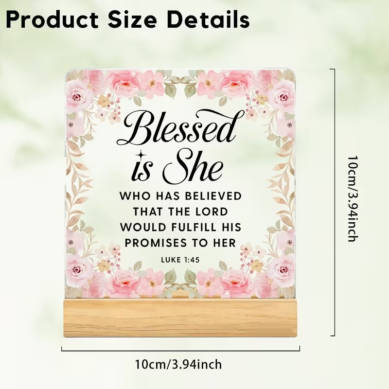 2D Flat "Blessed She Is" Bible Verse Luke 1:45 Acrylic Decor Plate - Image 3