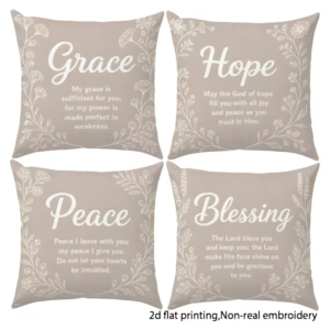 4pcs Set of Light Beige Christian Scripture-themed Decorative Pillowcases, Featuring "Grace Hope Peace Blessing"